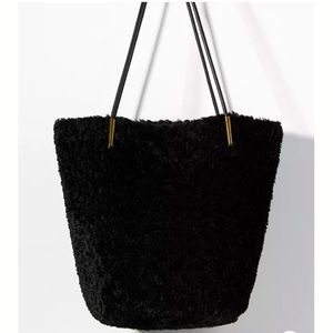 Anthropologie Sherpa Akimbo Tote Bag Black